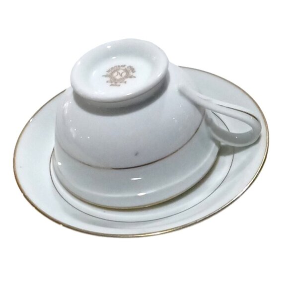 Vintage Pair of Noritake Dawn 5930 Footed Tea Cups and Saucers White w/Gold Trim - Picture 3 of 7